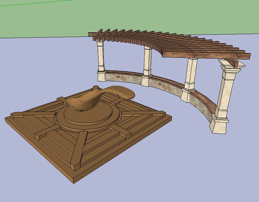 SU0697 sketchup草图大师SU模型库 景观廊 廊架 勺子雕塑小品