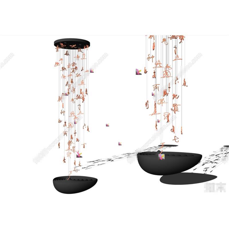 5090新中式水晶字装饰吊灯 吊灯 文字吊灯 艺术吊灯 吊灯 SU模型
