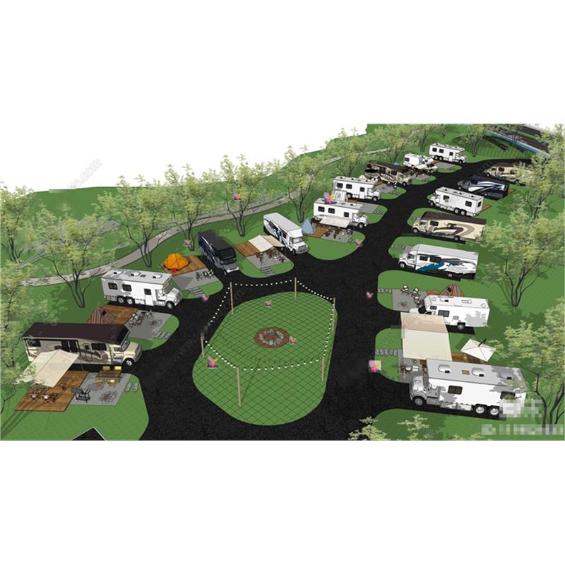 5156现代公园景观 房车营地 露营野营公园  房车汽车 帐篷 SU模型