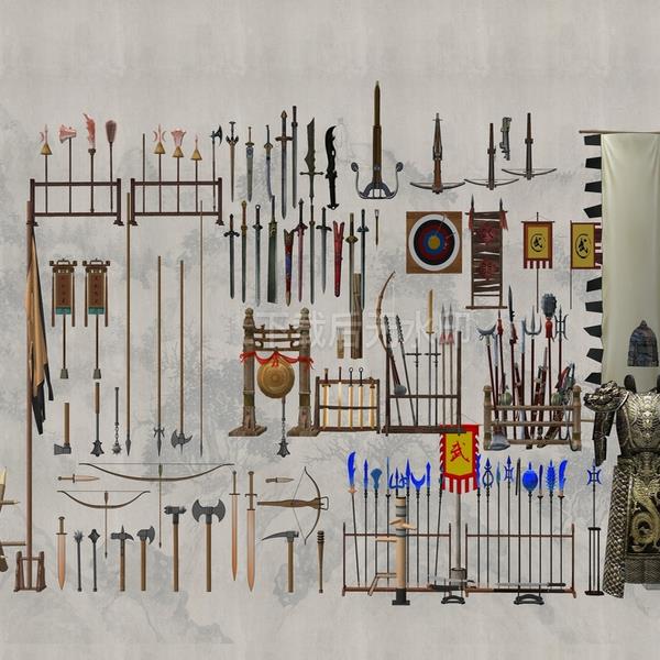 现代古代盔甲 弓箭 刀剑 武器 砍斧 茅 战旗 战鼓草图大师SU模型