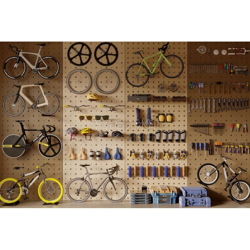 现代自行车 骑行装备 工具 护具头盔 洞洞板装饰草图大师SU模型