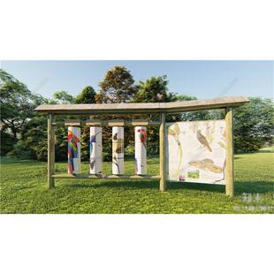 5555新中式鸟类科普栏 候鸟科普园 科普导视牌 鸟类宣传牌SU模型