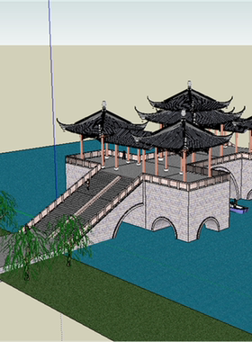 SU0288 sketchup模型库 SU模型 中式古式精细景观桥 五亭桥 19M