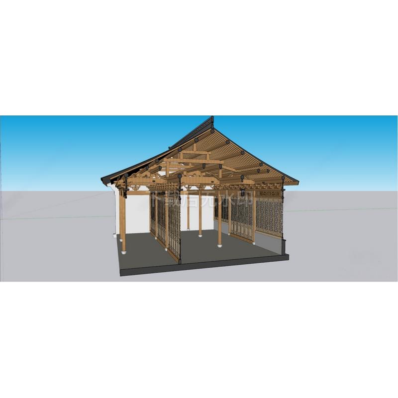现代中式古建筑 木房子 斗拱 榫卯结构 木梁横梁 草图大师SU模型