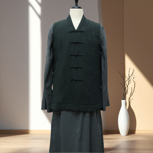 春秋冬僧服水洗棉麻短褂领棉马甲僧衣出家人男僧侣服和尚衣服女