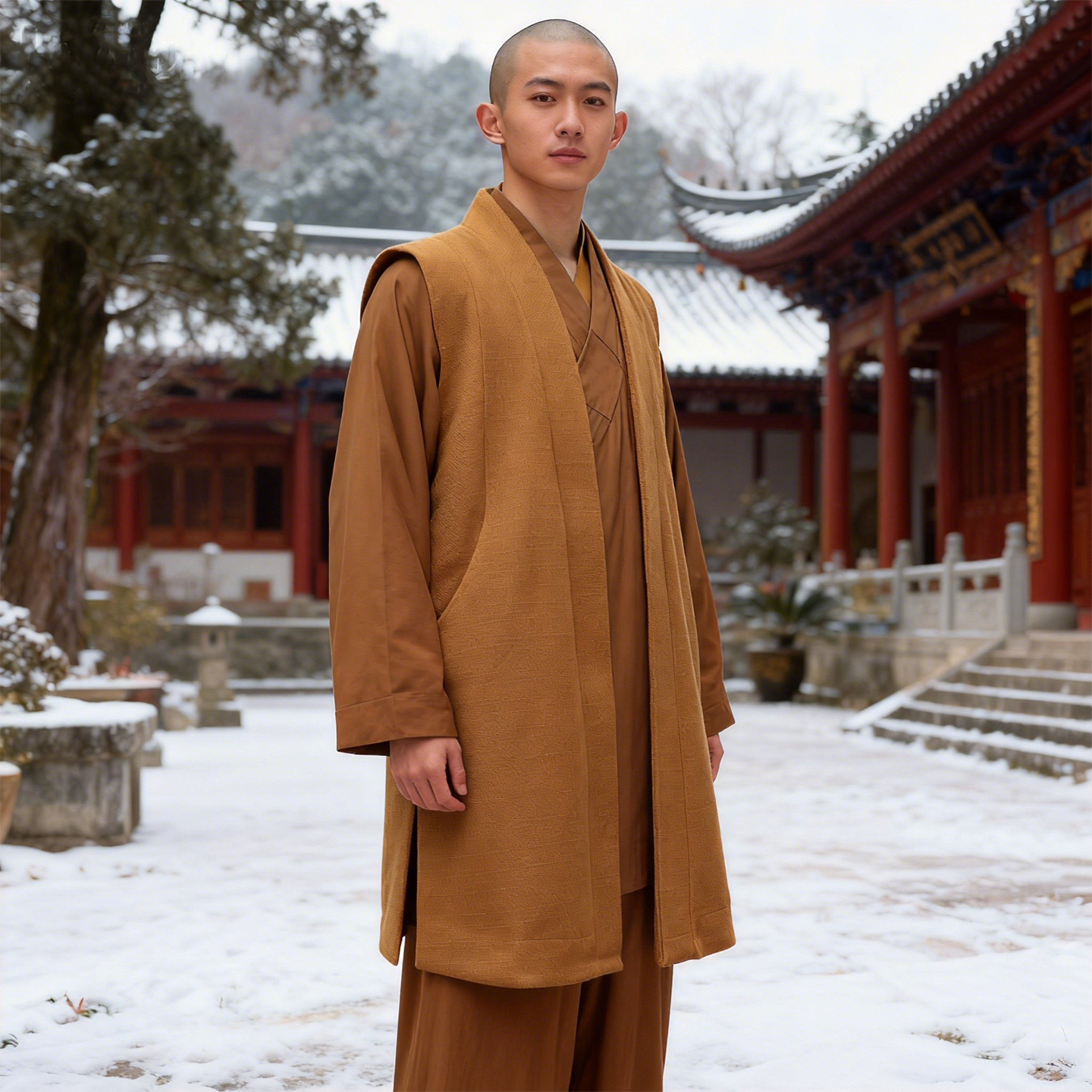 秋冬季新款毛呢麻加里布开襟马甲