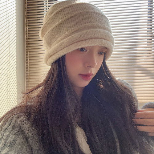 2025秋冬新款韩版毛线帽遮耳针织堆堆帽女秋冬保暖显脸小百搭冷帽