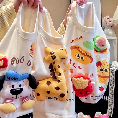 儿童纯棉短袖T恤玩偶卡通亲子款