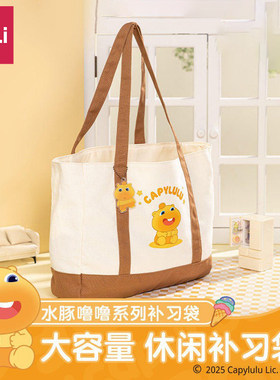 得力水豚联名小学生帆布补习袋