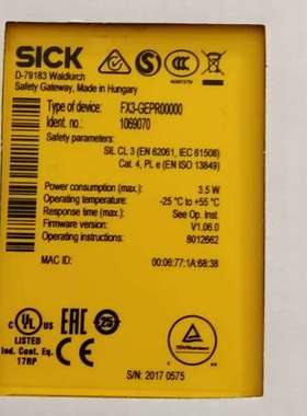 （议价)西克安全继电器F3X-GEPR0000，拍