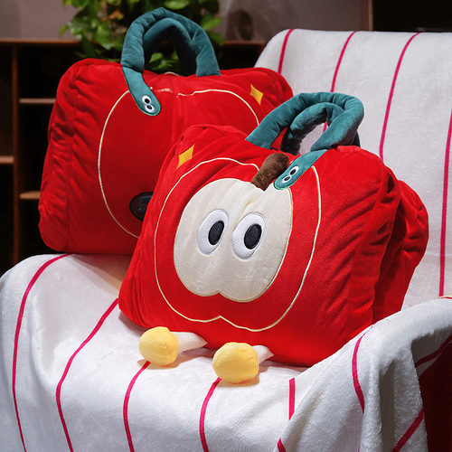 苹果抱枕被子两用车用靠枕被毛绒办公室午睡枕头三合一冬季暖手捂