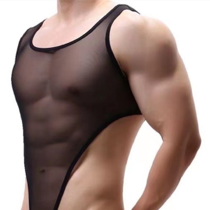 透明细网纱男士个性背心