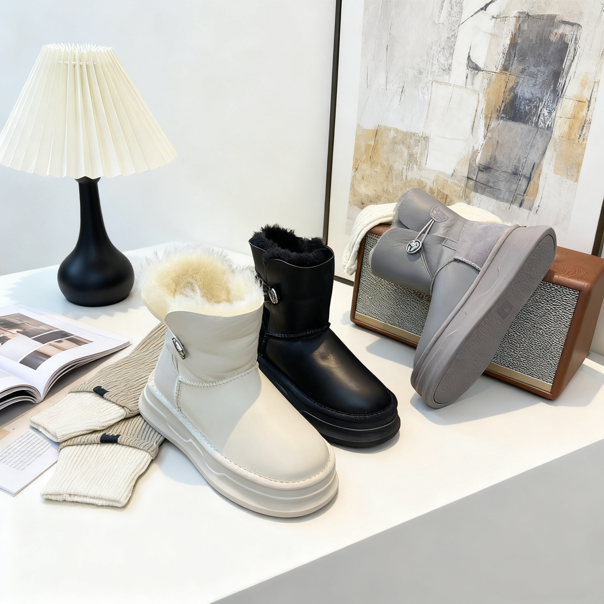 时尚2025新款皮毛一体雪地靴女平底短靴女软底时装靴子百搭棉鞋