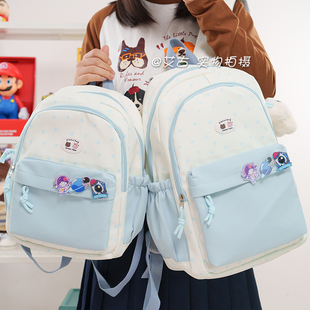 双肩包高颜值女日系撞色大容量书包百搭可爱印花电脑初中学生背包