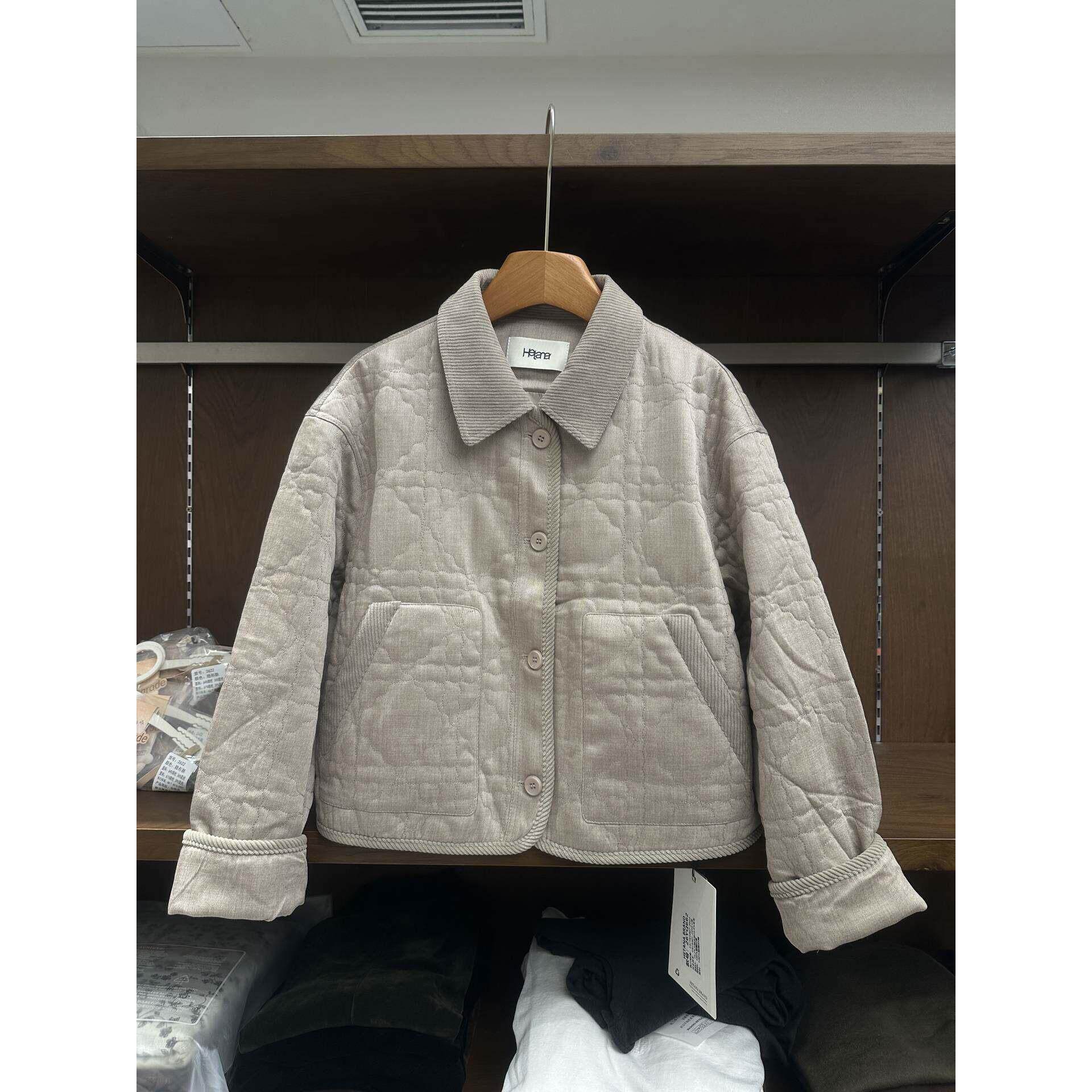 实体女装高端冬欧货2026秋翻领绗缝棉服女灯宽芯领松保暖小绒个子