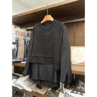 上衣中设款 宽计感遮肉显瘦长袖 衬长 慵松懒风假两件潮春季 实体女装