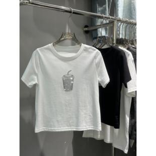 韩系甜酷白恤色T烫钻杯子显瘦短袖 新款 上潮衣小个 风夏季 实体女装