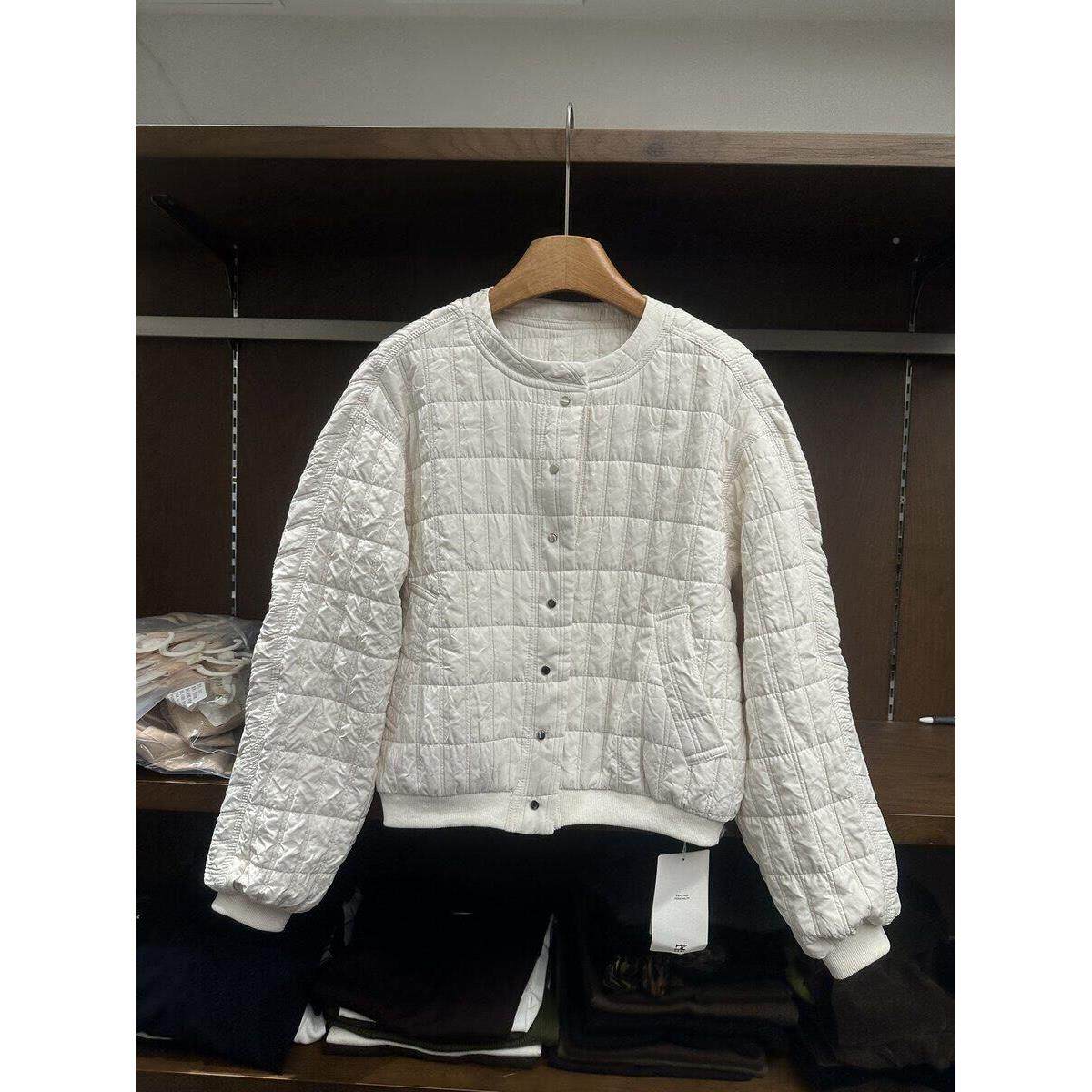 实体女装秋冬方格绗缝圆领棉服女闲风宽松短款新薄款衣棉衣外套上