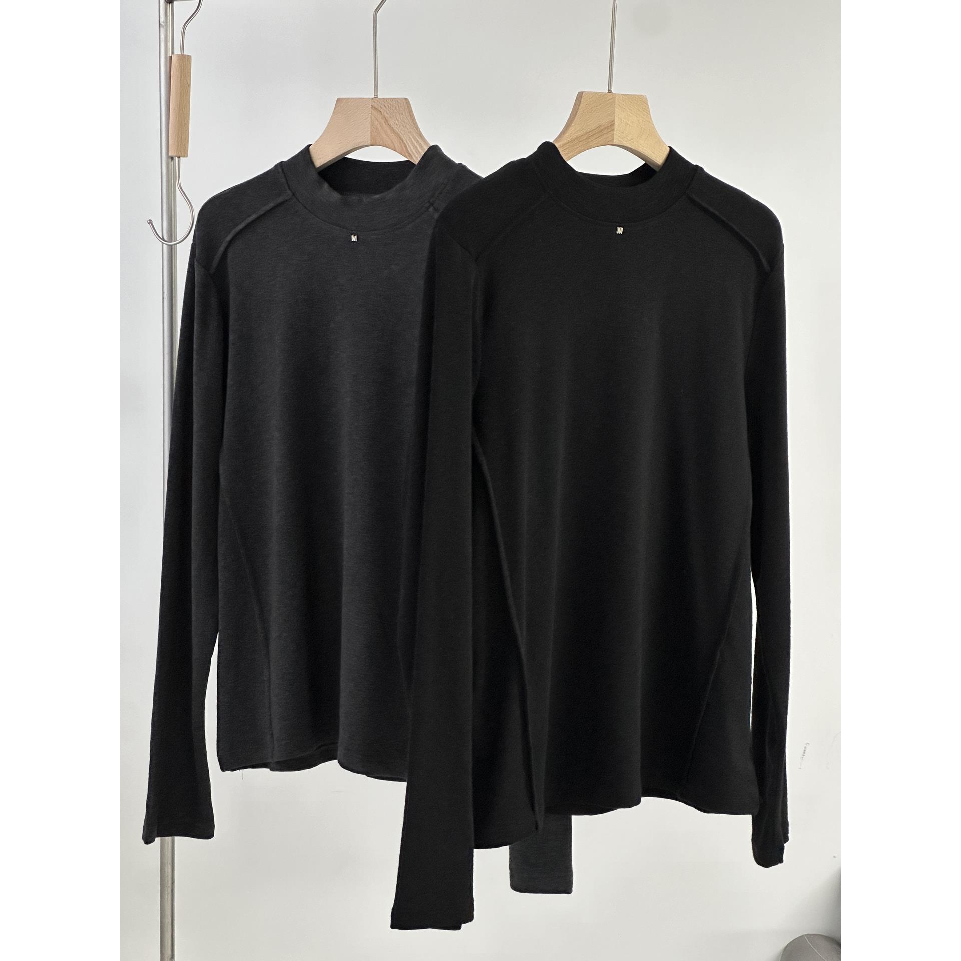 欧韩女装轻奢简约百搭黑色灰色长袖T恤潮圆领显瘦百搭磨毛加厚打