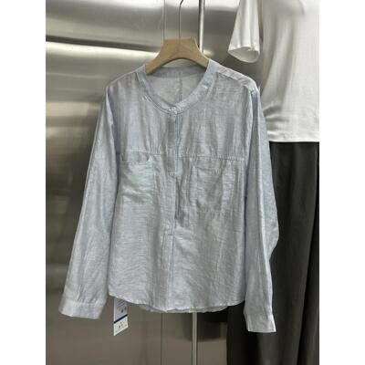 实体女装轻薄潮舒适提防通花微透衬衫春夏款立领宽松长袖通勤晒衬