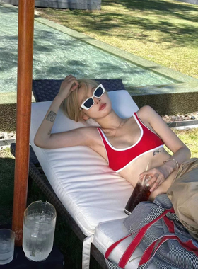 复古简约背心泳衣女高级感分体纯欲遮肚子显瘦比基尼小胸聚拢泳装