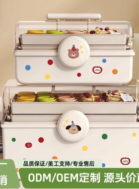 大容量桌面收纳盒手提带盖三层带盖透明化妆品发饰多功能收纳箱