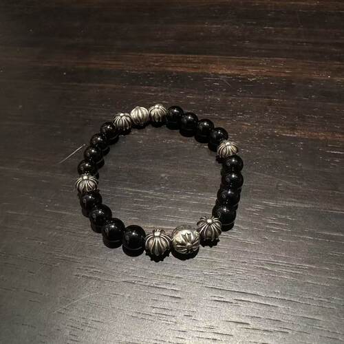 克罗心黑曜石8银珠手串