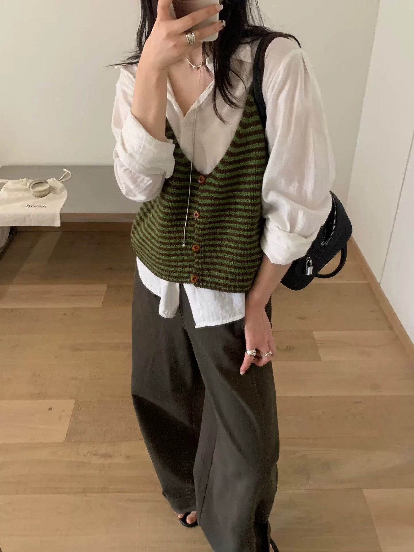 韩系拼色条纹短款v领针织小吊带