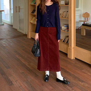 大吹女DCN2025AW 显瘦直筒灯芯绒半身裙 复古秋冬美拉德色系中长款