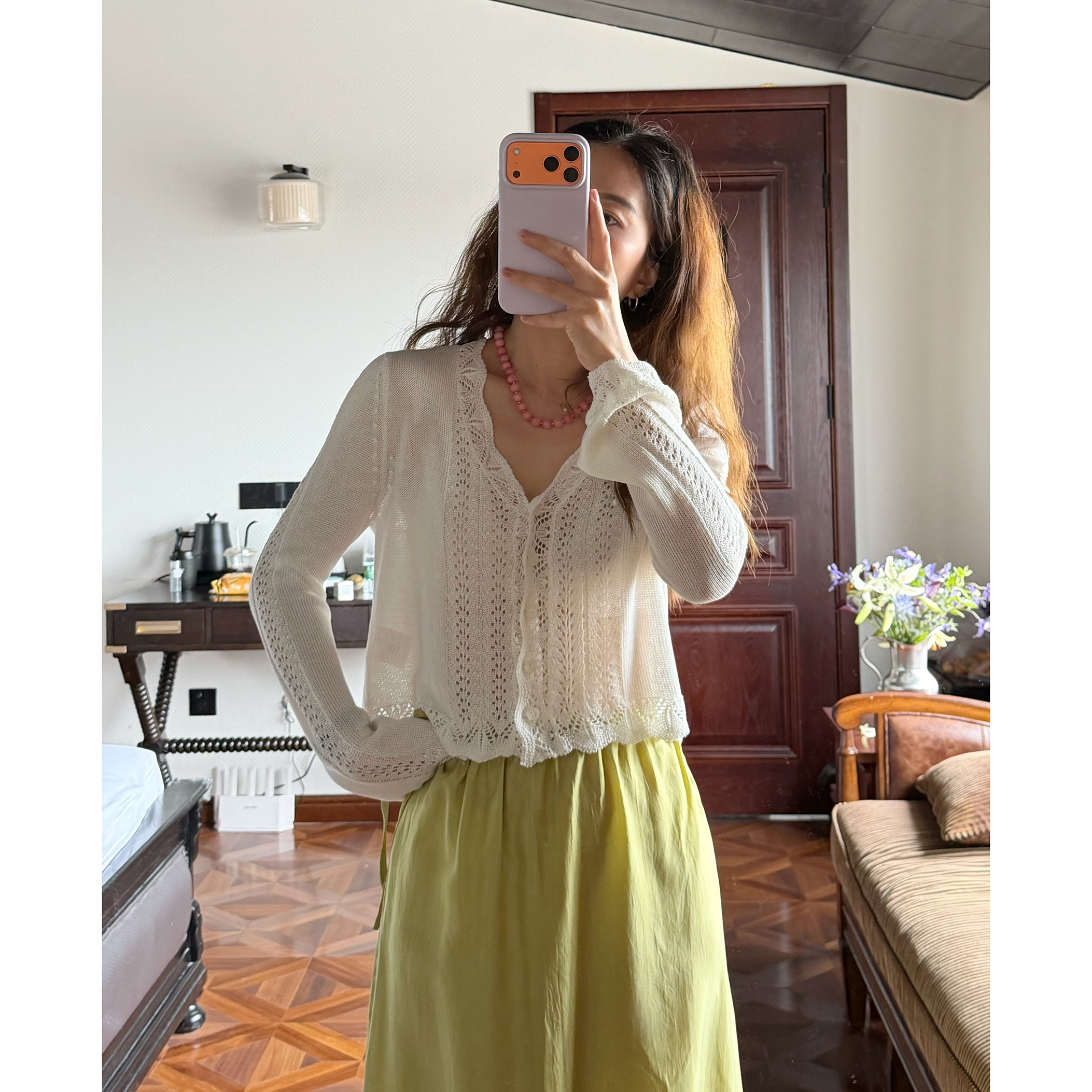 大吹女DCN 法式优雅少女精致蕾丝钩花温柔莱赛尔长袖开衫