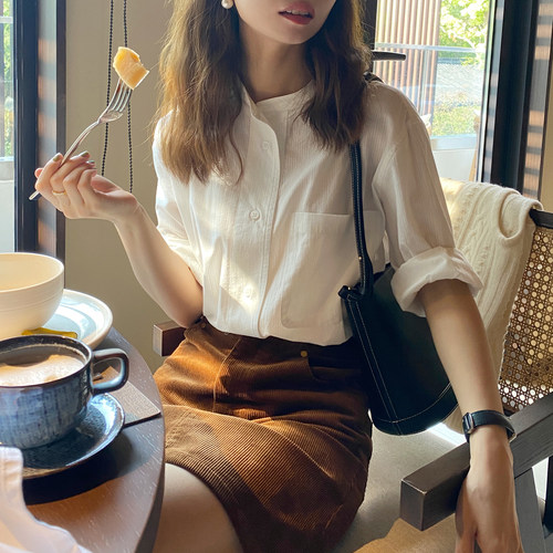 法式立领暗纹棉高质感白衬衫