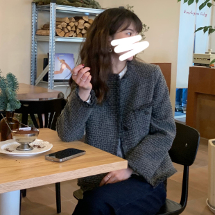 大吹女/初春 悠闲的法式小香复古灰色帅气羊毛粗呢短外套夹克