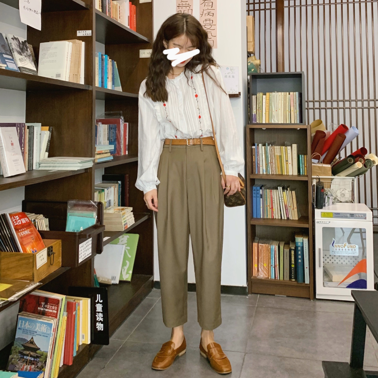 大吹女/秋 太妃拿铁棕复古法式通勤直筒九分高腰小阔腿休闲西裤