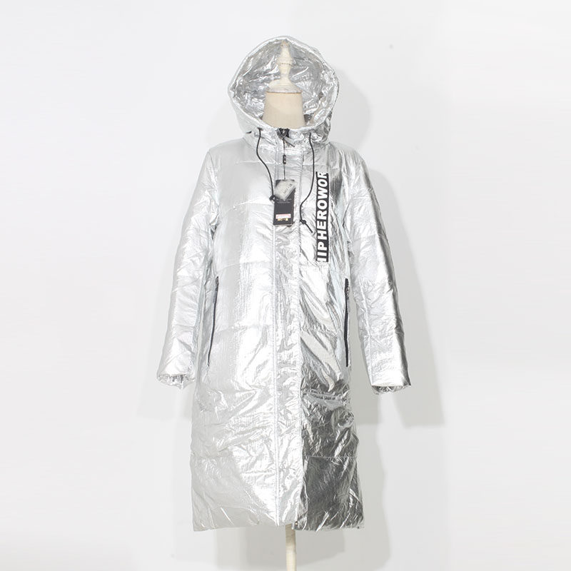 瑕疵次品免洗防水亮面银色羽绒服女鸭绒防寒面包服中长款时尚洋气