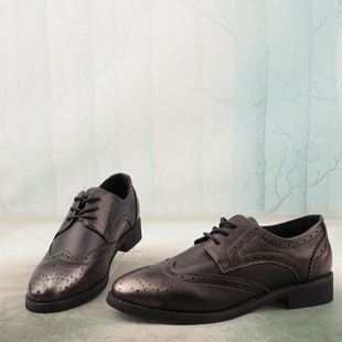 X83 雕花牛皮真皮圆头低跟英伦女鞋 布洛克鞋 小皮鞋 子通勤单鞋