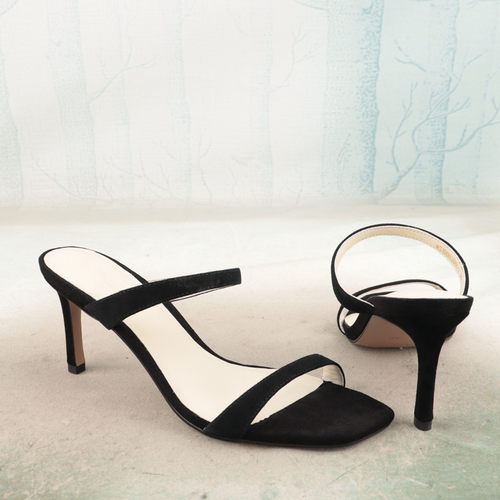 羊猄皮面羊皮里露趾一字凉拖鞋