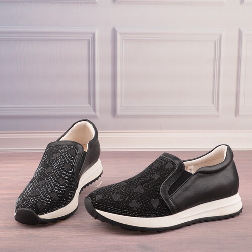 圆头拼色摇摇底牛皮革休闲懒人鞋