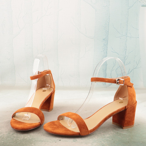 羊猄皮粗高跟名媛风一字带凉鞋