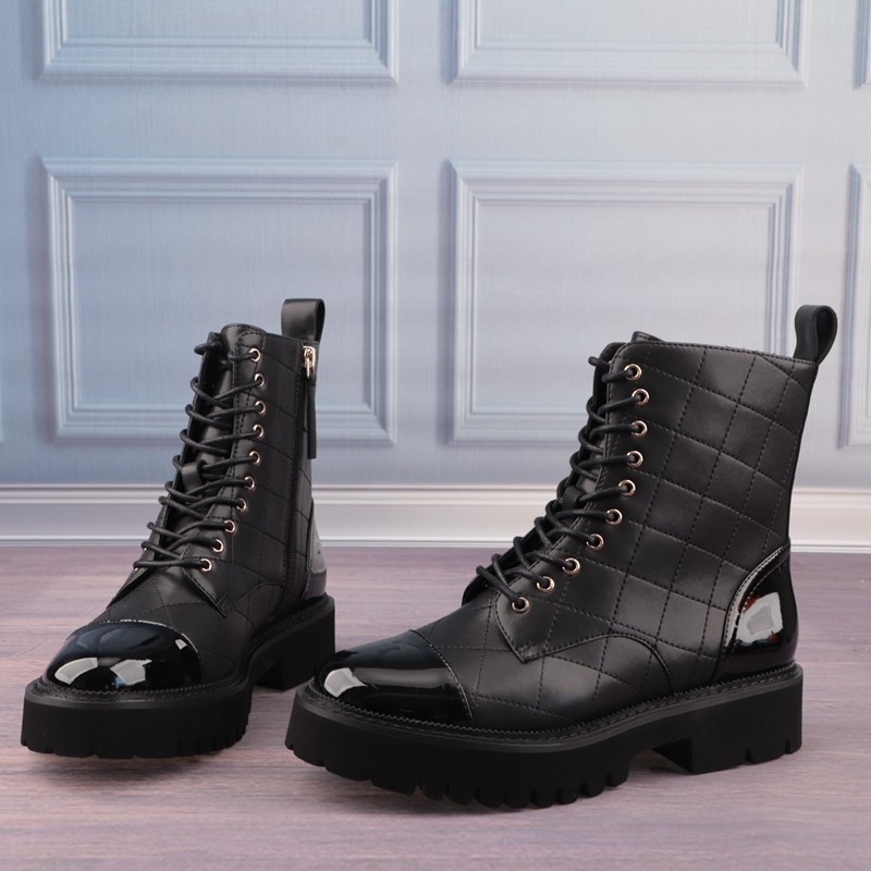 38-40码圆头中跟牛皮面羊皮垫真皮女鞋子女靴短筒马丁靴子D132-2