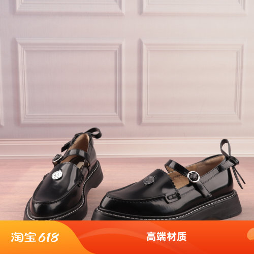 牛皮面羊皮里粗跟玛丽珍鞋乐福鞋