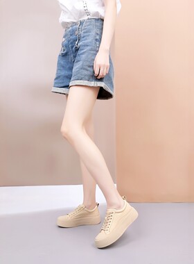 系带小牛皮面羊皮里松糕女鞋单鞋