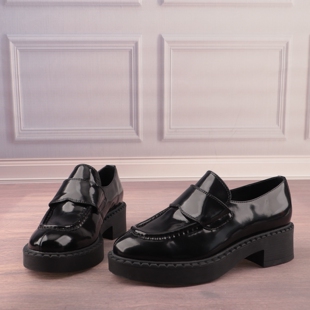 D139 深口乐福鞋 子百搭皮鞋 38码 牛皮革真皮圆头中跟英伦女鞋