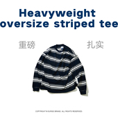 衫 SURGE 300g重磅色织海军蓝条纹宽松长袖