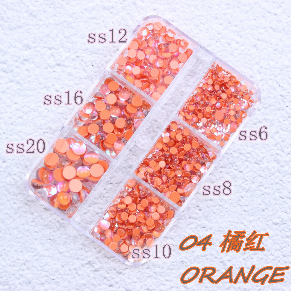 人鱼极光幻彩糖果色珠子桔红圆形水晶玻璃珠平底高级感美甲饰品