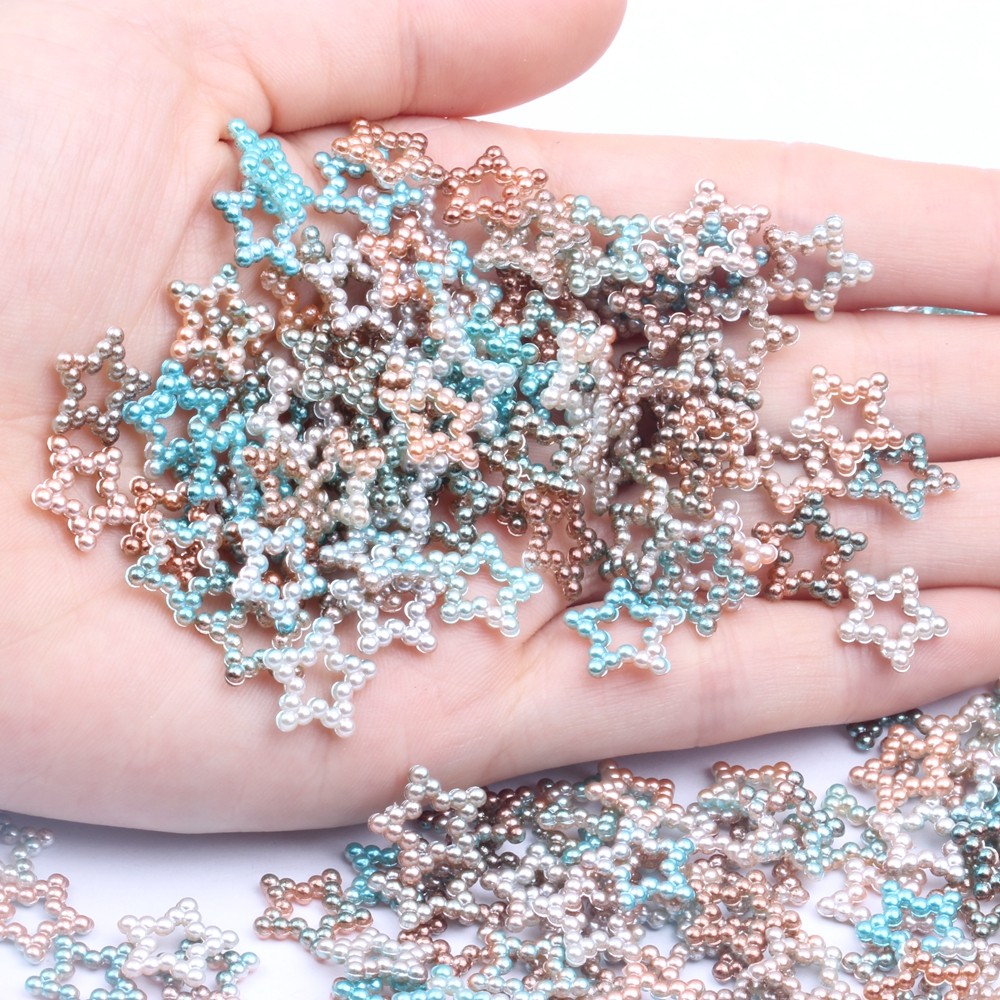 五彩连珠小五星11mm110颗abs半面仿珍珠diy手工饰品自制发夹配件
