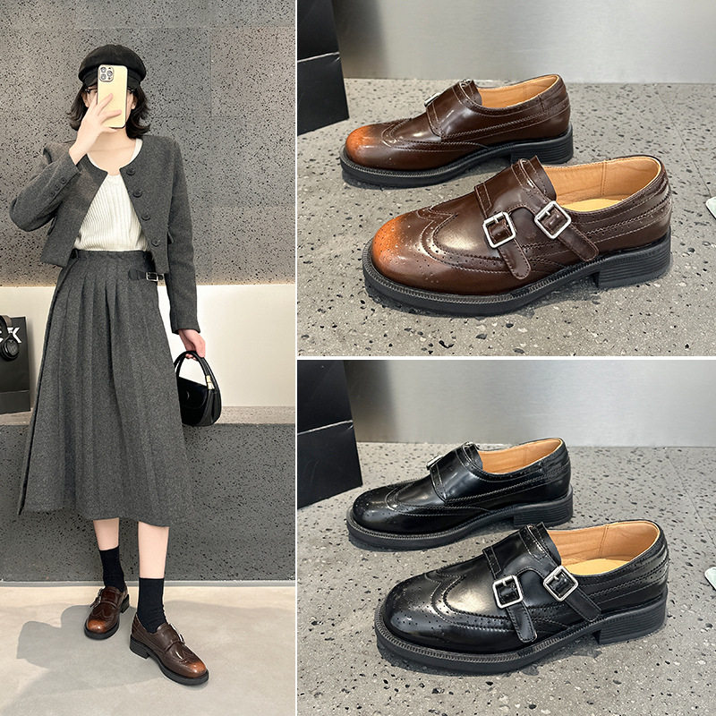 2026新款复古英伦风雕花布洛克小皮鞋女双搭扣软底乐福鞋时尚单鞋,女鞋,乐福鞋（豆豆鞋）,淘宝优惠券,粉丝福利购,淘宝优惠卷