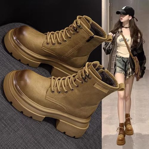 真皮厚底马丁靴女秋冬新款英伦