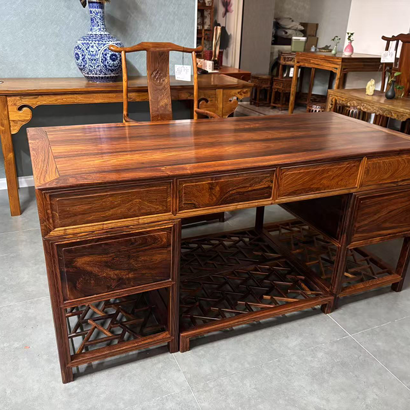 黄花梨字台海皇越黄红木写字台降香黄檀写字台办公桌大板台写字桌