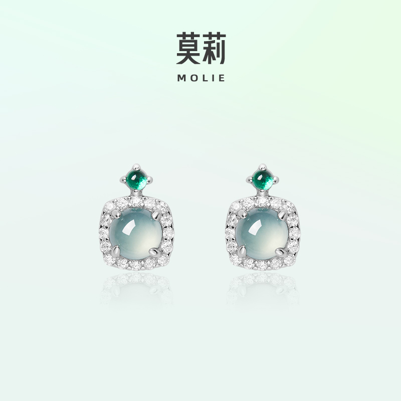莫莉新中式蓝水翡翠玉石耳钉