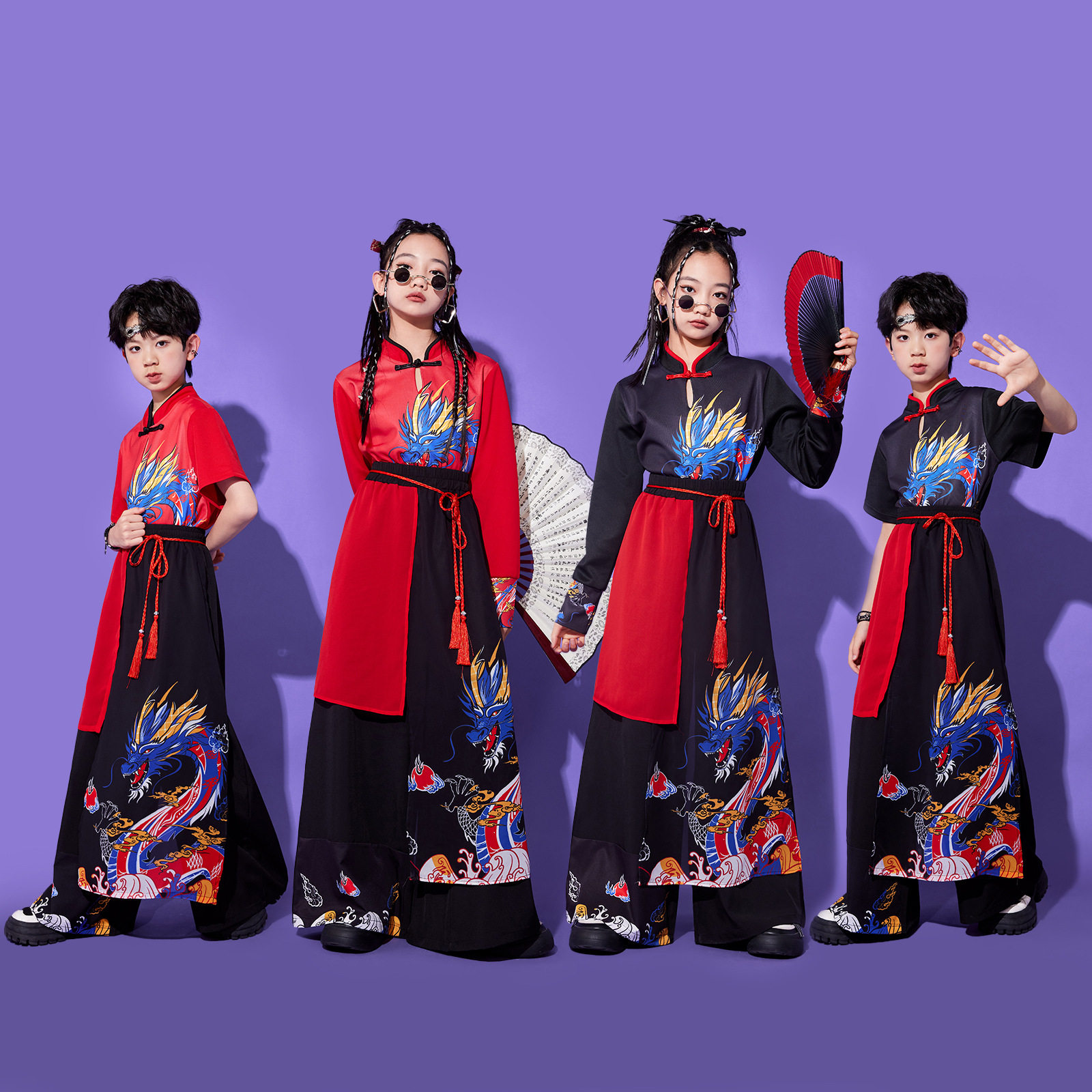 儿童演出服长袖汉服国潮古典舞蹈服装男女武术少年郎中国风表演服